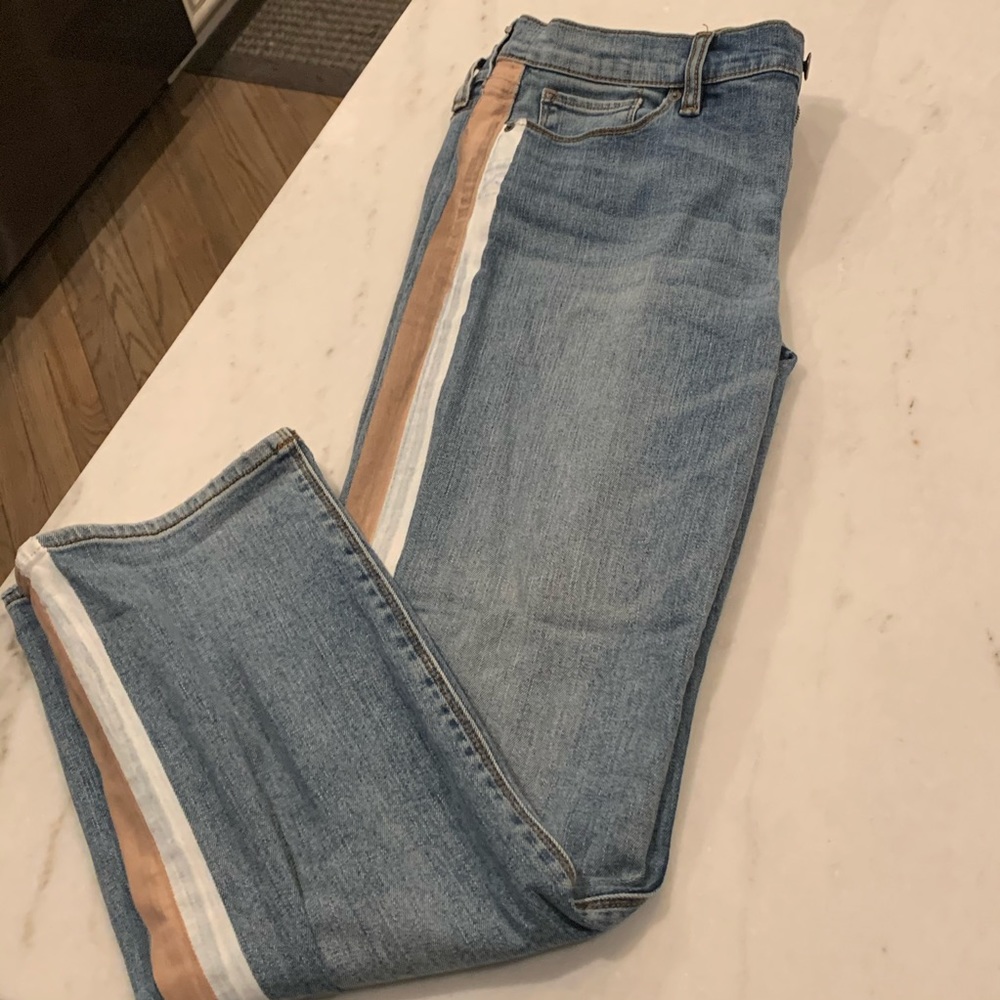 Denim Jeans with pink/white retro stripe